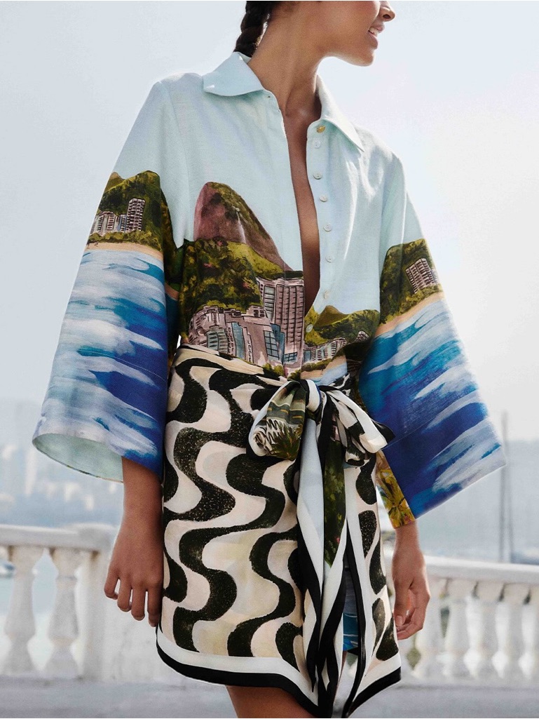 Farm Rio Multicolor Copacabana Beach Long Sleeve Kimono Dress Size Small Nwt